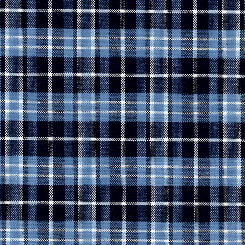 100% Pima cotton tartan; light and dark blue, white