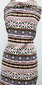 Rayon: challis Aztec stripe in lilac, cream, brown & black