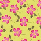 Rayon fabric: pink flowers on yellow background 