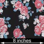 rayon lycra knit pink blue white floral on black